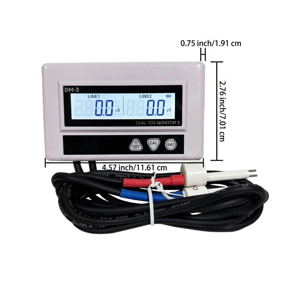 Dual Probe Inline Water Quality Monitor for RO Systems Hydroponics with Two T Fittings Easy Installation LCD Display