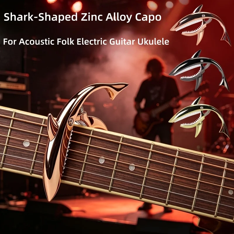 Shark-Shaped Zinc Alloy Capo Single-Touch Guitar Capo Suitable for Acoustic Folk Electric Guitar Ukulele Instrument Additions