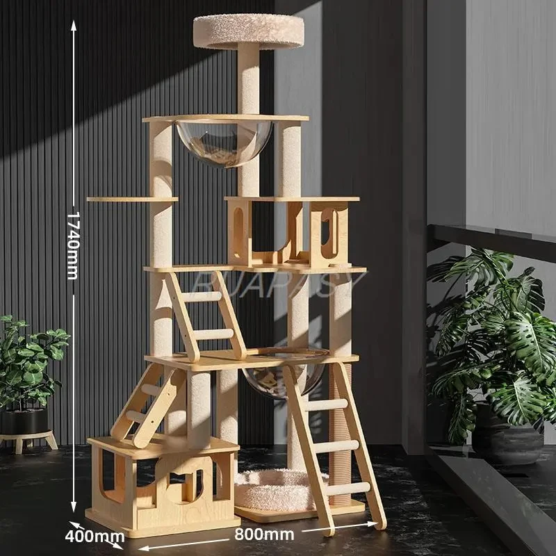 

Multi-Level Wood Space Capsule Cat Tree Climbing Toys Post Condo Sisal Cat Tree Shelf Scratching Jumping Platform Perch Tower