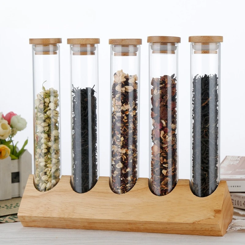 Multi-function Test Tube Display Rack Coffee Bean Storage Canister Raw Roasted Coffee Tea Sample Display Stand