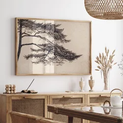 Pine Trees Vintage Rustic Sketch Branch Landscape Posters and Prints Canvas Printing Wall Art Picture for Living Room Home Decor