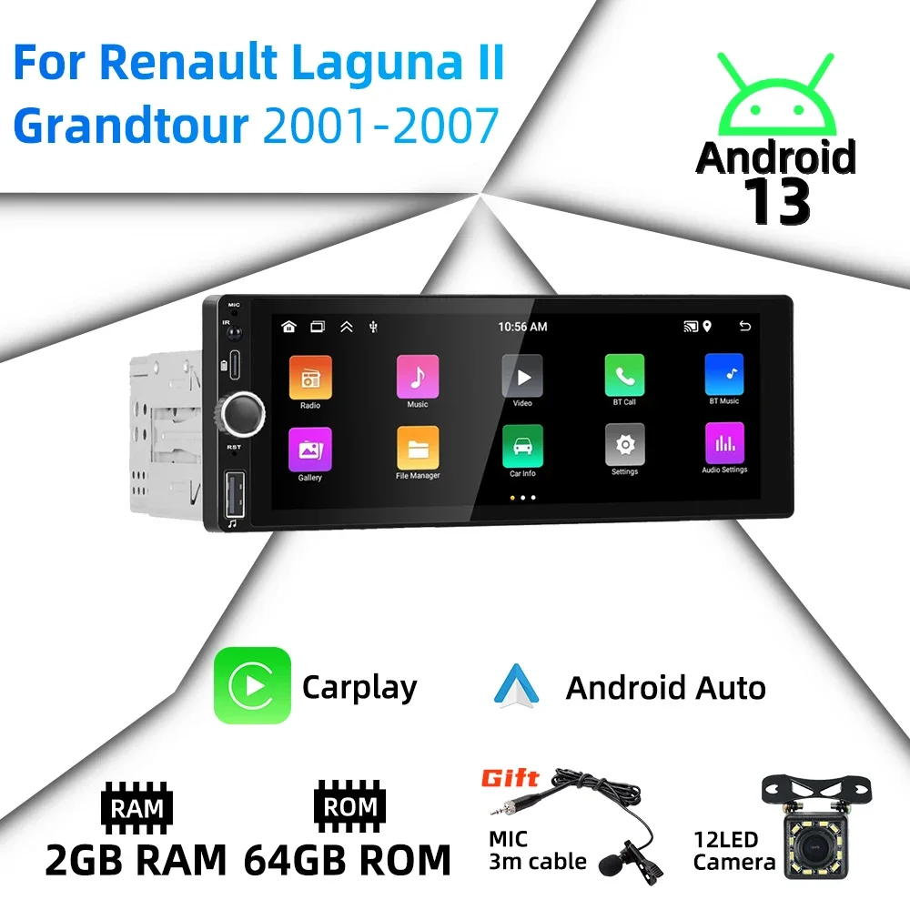 

Carplay Android Auto Android Авто Мультимедиа 1 Din Радио для Renault Laguna II Grandtour 2001-2007 6,86 "Экран Стерео головное устройство