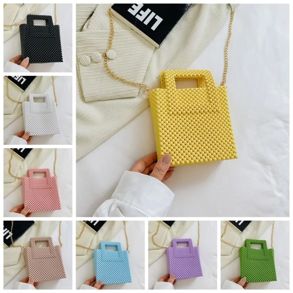 New Women Shoulder Bag Hand-woven Mesh Crossbody Bag Acrylic Pvc Picotin Bag for Outdoor Beach Fashion Candy Color Handbags