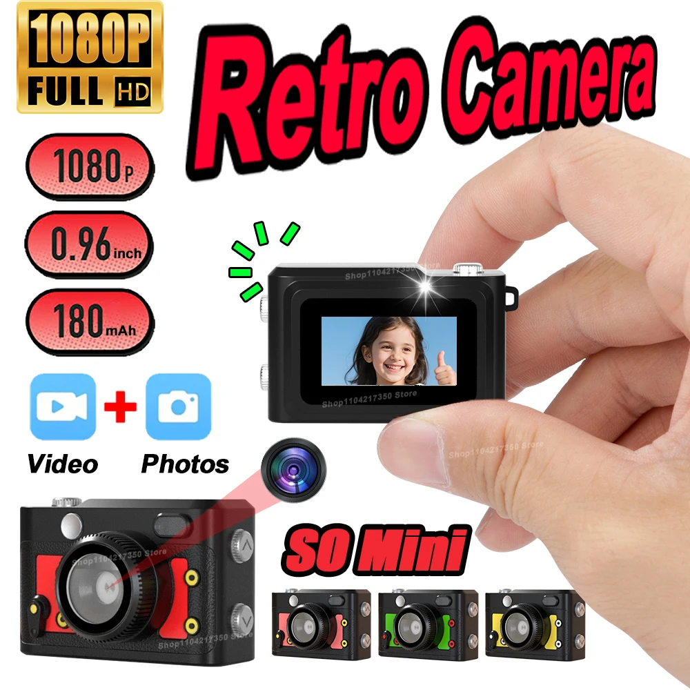

Camera 0.96 Inch 1080P HD Sports Student Camera Campus Portable Small Photo Camera Retro CCD 0-128G Memory Card Necklace Camera
