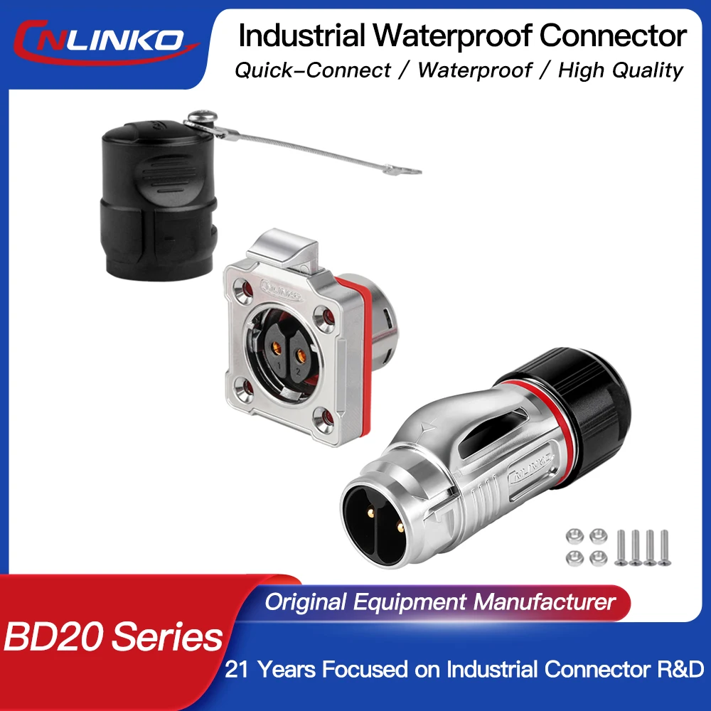 

CNLINKO M20 Metal Shell Waterproof IP68 2/3 Pin Screw Locking BD20 Fast Connection Outdoor Power Cable Electrical Wire Connector
