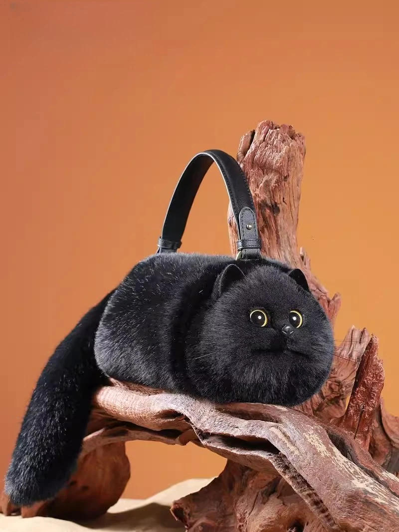 Simulated plush cat bag single shoulder bag design small men and women's crossbody bag cat accessory and cat matching accessory