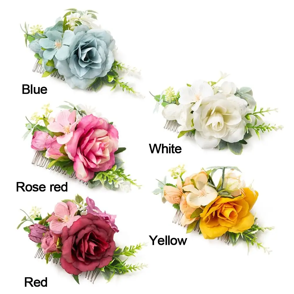 Bridal Hair Combs Rustic Wedding Floral Women Stimulation Flower Leaf Hair Comb Hairpins Brides Wedding Elegant Hair Accessories