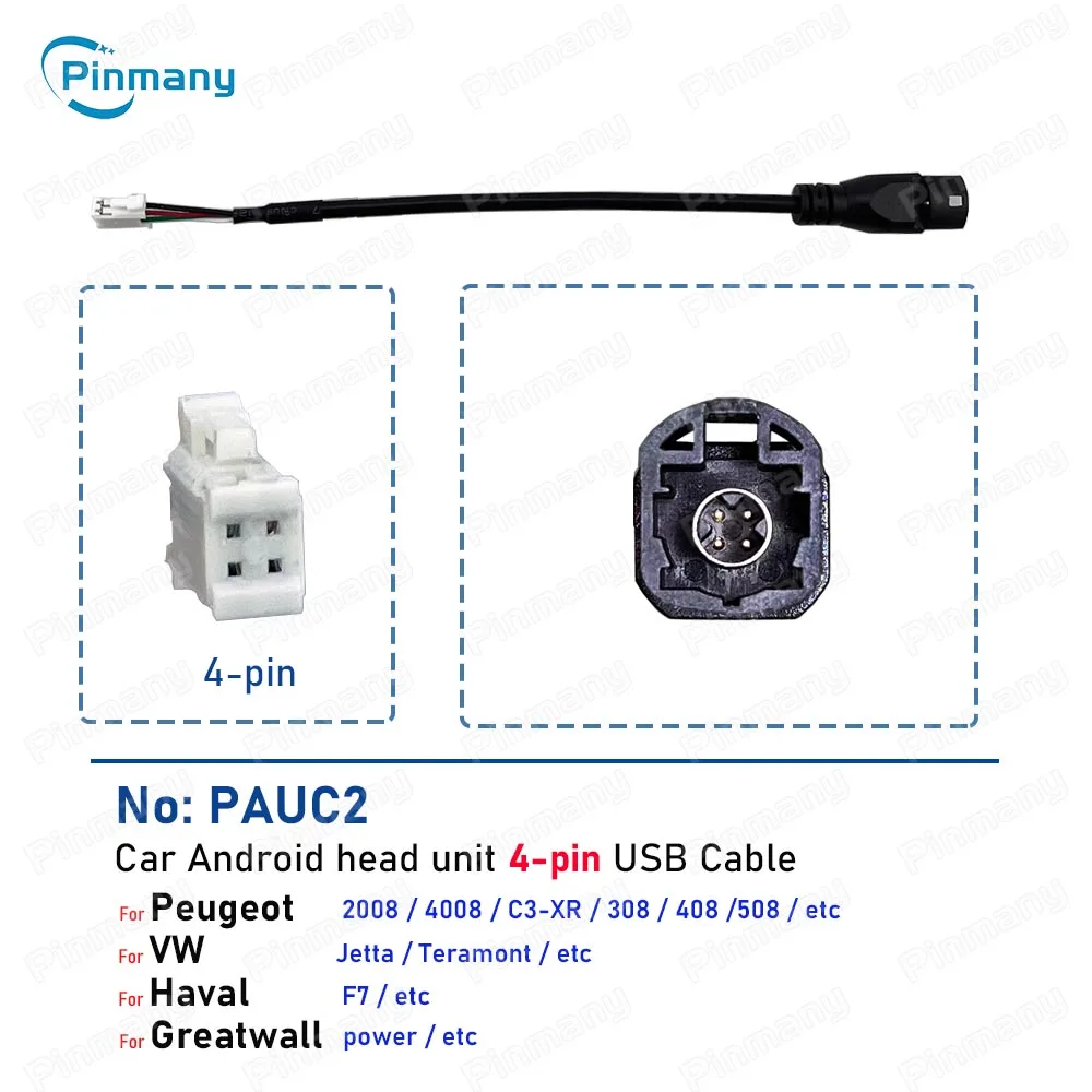 Car  Radio Connector PAUC2 4 Pin USB Wire Harness  Socket Adapter for Peugeot 308 408 508 VW Jetta Greatwall Power Haval F7 H7