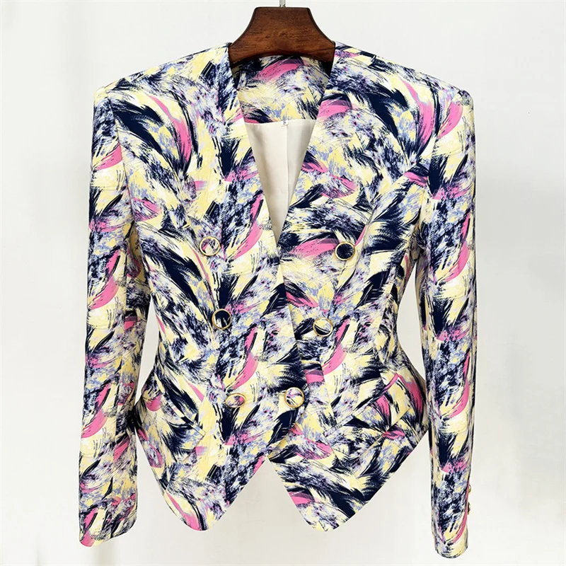 Women's jacket 2024 autumn new in outerwears Fashion Feather Printed Women's Coat Double breasted slim fit long sleeved top y2k