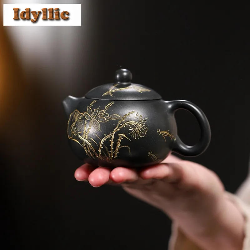 

150ml Traditional Yixing Purple Clay Teapots Famous Artists Handmade Xishi Pot Raw Ore Clivia Mud Kettle Chinese Zisha Tea Set