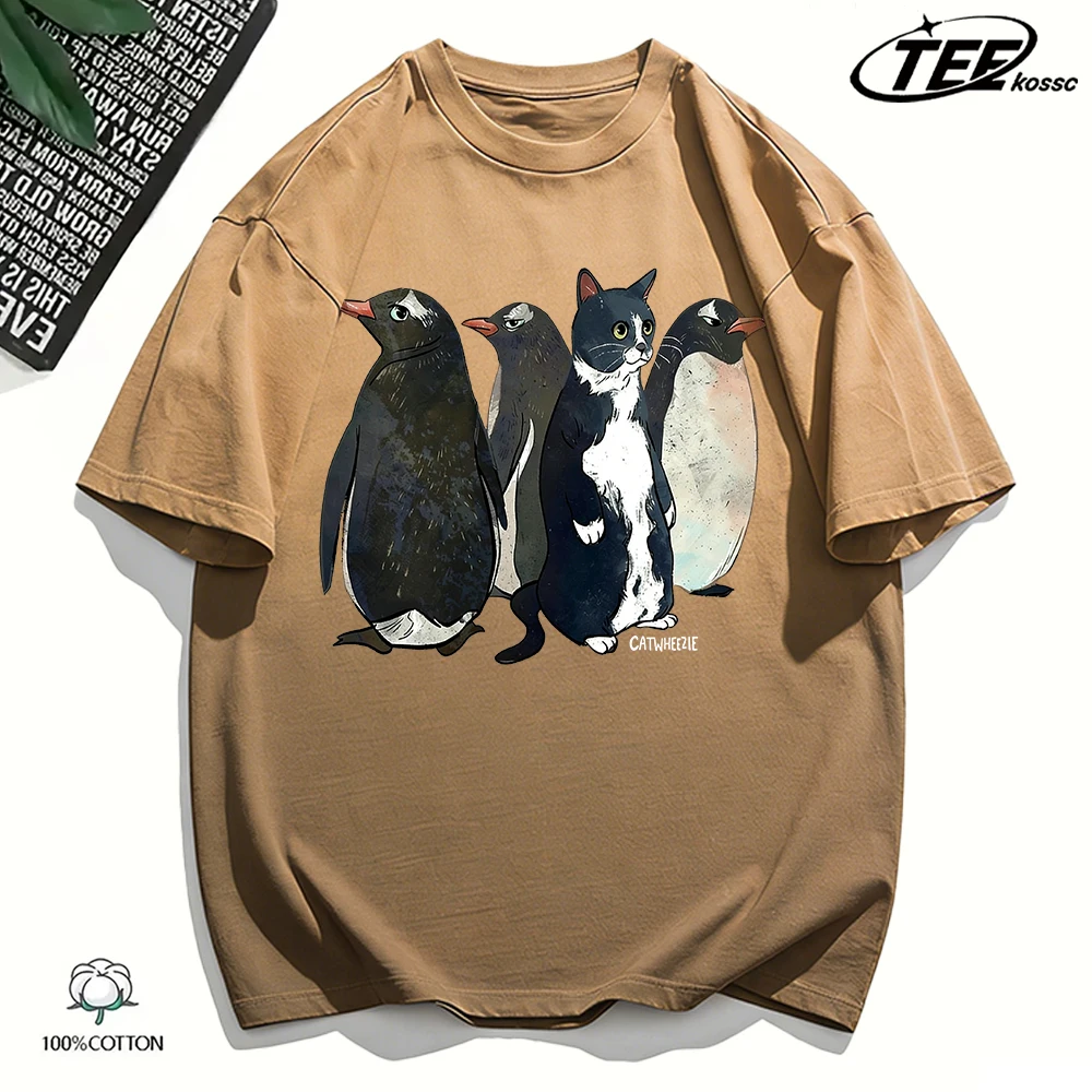 Eine Kuh Katze Nachahmung Pinguine Katze Tie-Dye T Shirt Herren Sommer Mode Tops Baumwolle All-Match Kurzarm Unisex lose T-shirts