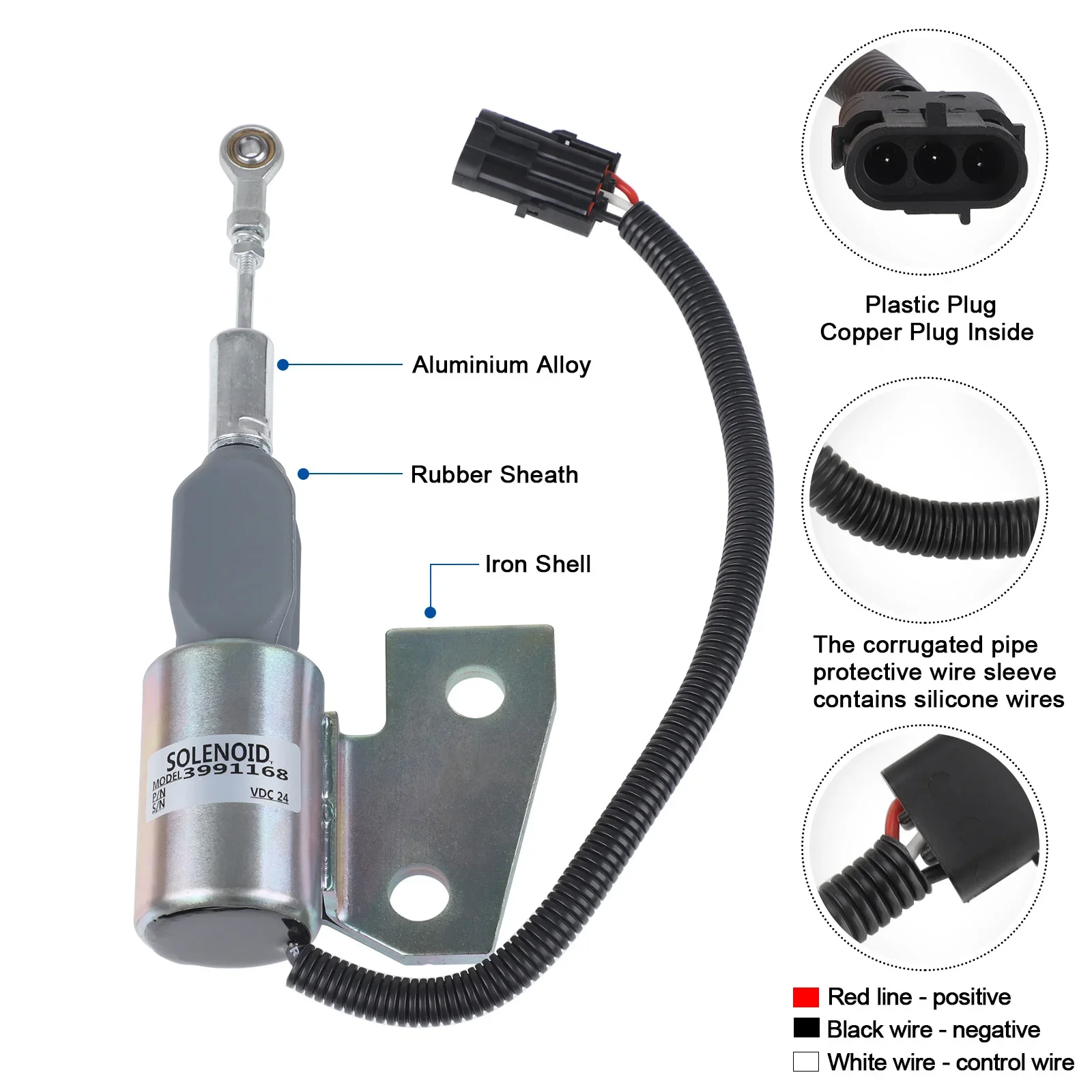 

Car 24V Cutting Solenoid Valve For Hyundai R130 R130-5 Cummins 4BT 5.9L Engine Shut Off Solenoid Valve 3991168 3964628 J932530