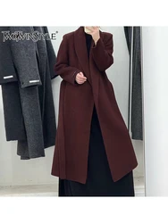 TWOTWINSTYLE Solid Patchwork Sashes Elegant Trenches For Women Lapel Long Sleeve Temperament Long Coat Female Fashion Autumn New