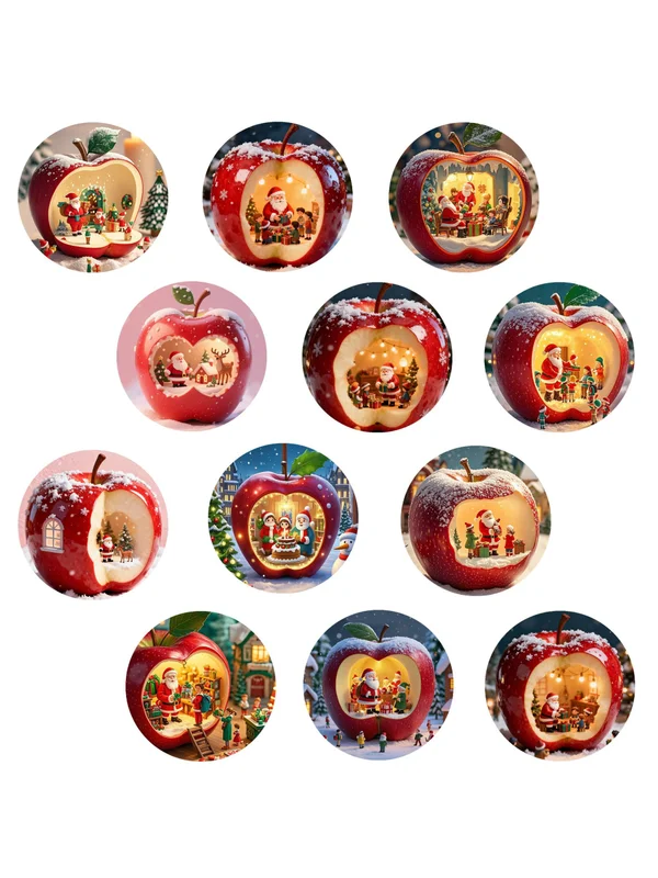 12Pcs Set Soft Magnetic Fridge Magnets, Apple & Mini Santa Claus Pattern, Christmas Eve Gift Xmas Home Refrigerator Decor