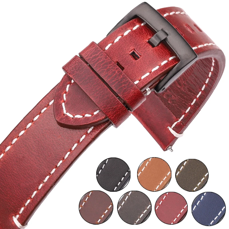 Genuine Leather Watchband 7 Colors Vintage Strap 18mm 20mm 22mm 24mm Women Men Cowhide Smart Watch Band Belt Accessories