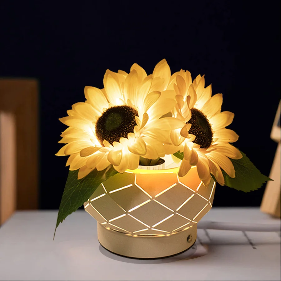 Sunflower Hollowed-out Iron Flowerpot Lamp Bedroom Night Light Bedside Atmosphere Lamp Table Lights Festival Thank-you Gift
