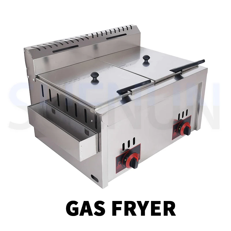 

12L Stainless Steel Gas Fryer Countertop Fried Chicken French Fries Machine Commercial Deep Fryer Machine with Dual Tanks