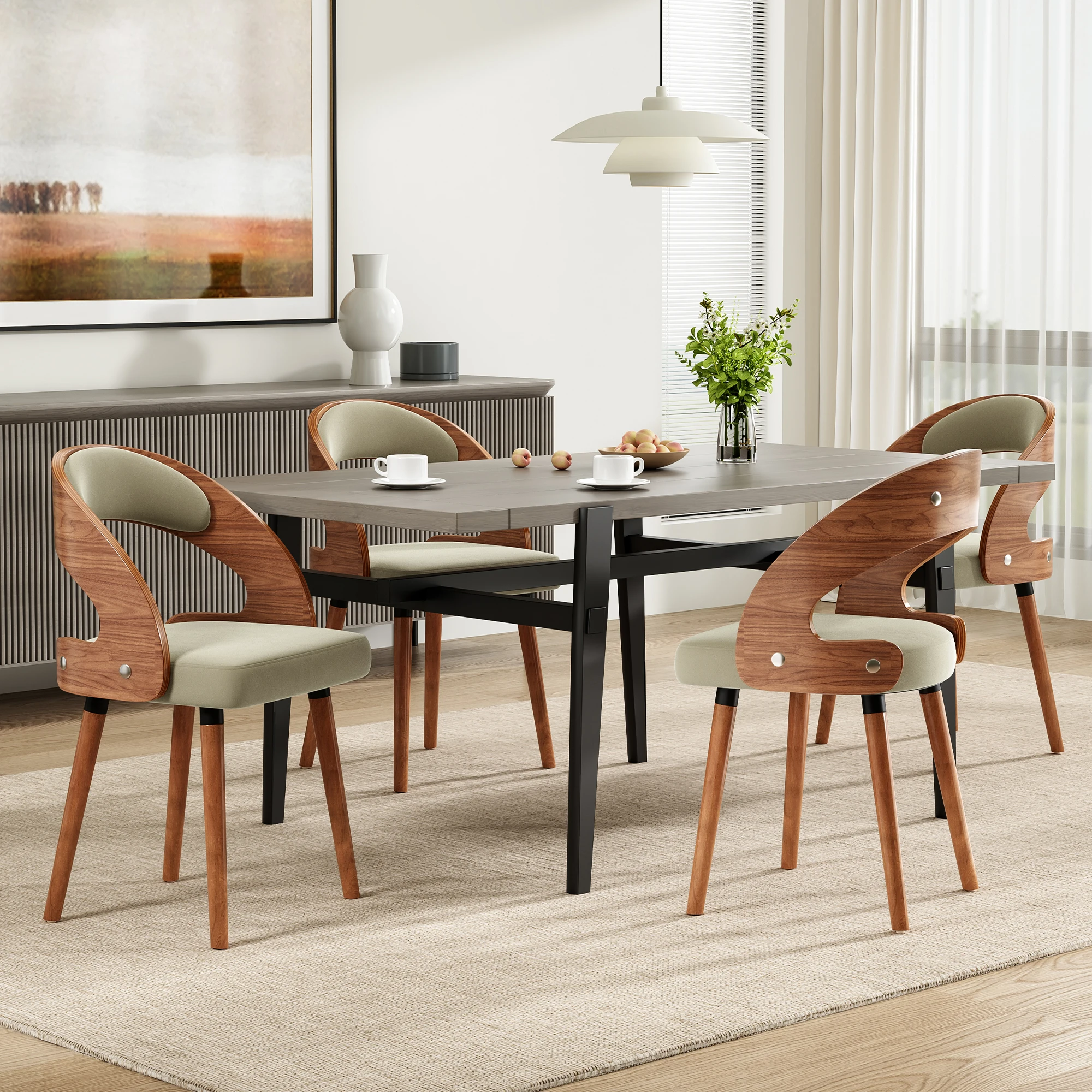 Wood Dining Chairs, Set of 2 Modern Upholstered Dining Chairs with Curved Backrest for Kitchen, Dining Room, Living Room