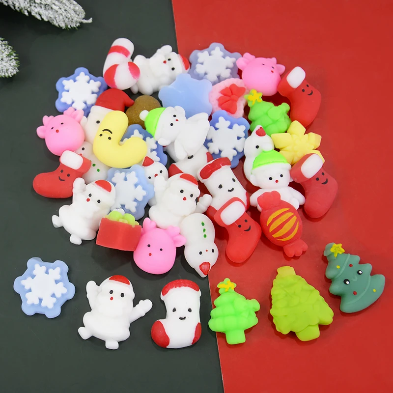 10Pcs Christmas Squishy Stress Relief Toys for Kids Party Favors Birthday Rewards Gifts Goodie Bag Filler Santa Claus New Year