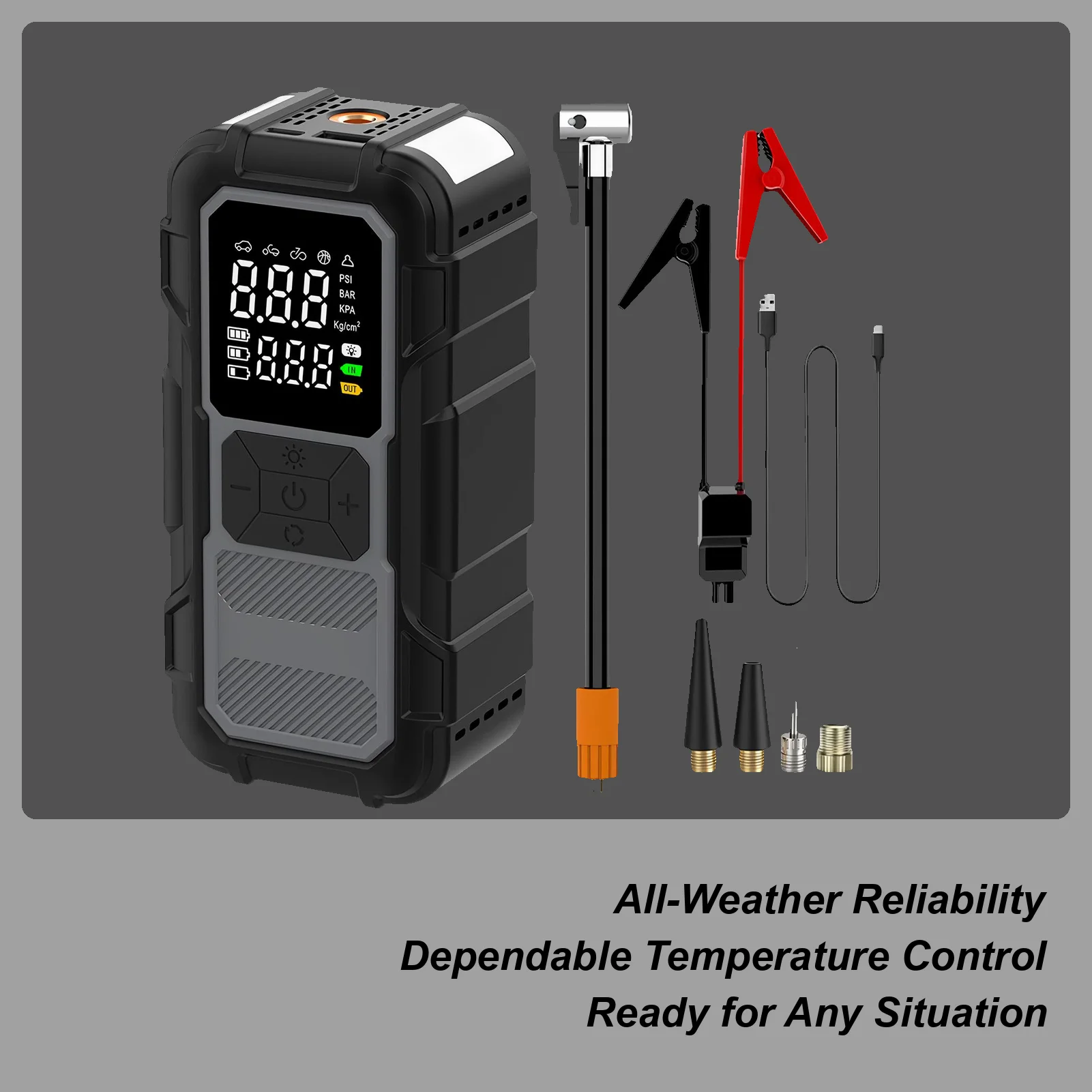 

Portable Jump Starter 4000A With Cables Battery Jump Starter For Outdoors For Inflating Tires Long Trips Urban Road Commuting