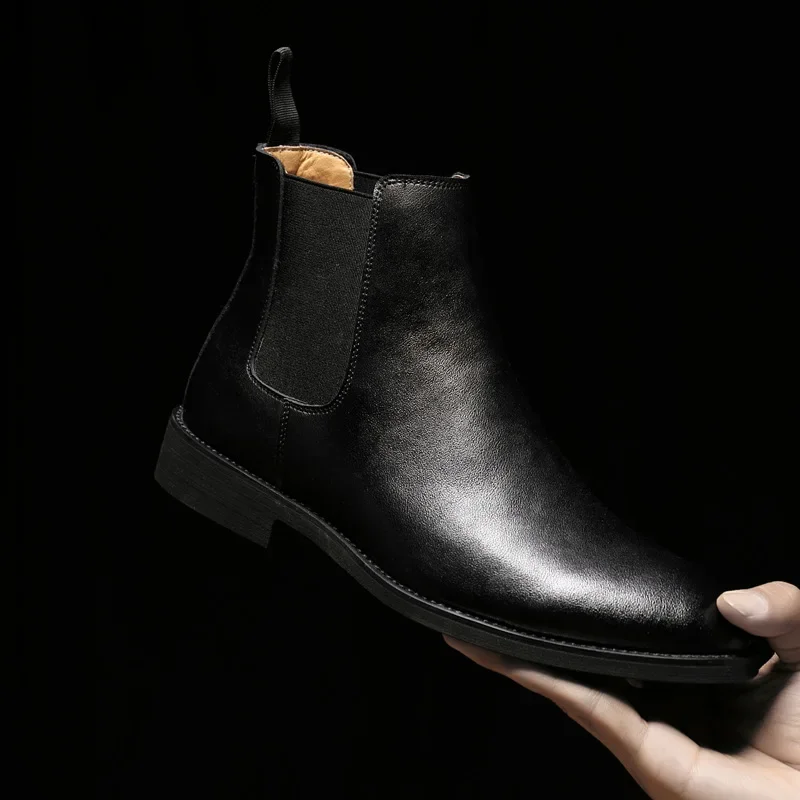 New Men Shoes Fashion Genuine Leather Casual Shoes Pointed Toe High Tops Pointed Toe Dress Shoes Autumn Chelsea Boots