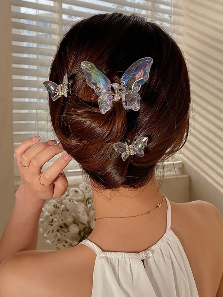 2PCS Meerjungfrau Kime Kristall Fee Schmetterling Greif Clip Teenager Luft Gefühl Hinterkopf Haar Greifen Transparent Große Hai Clip – Detail 1