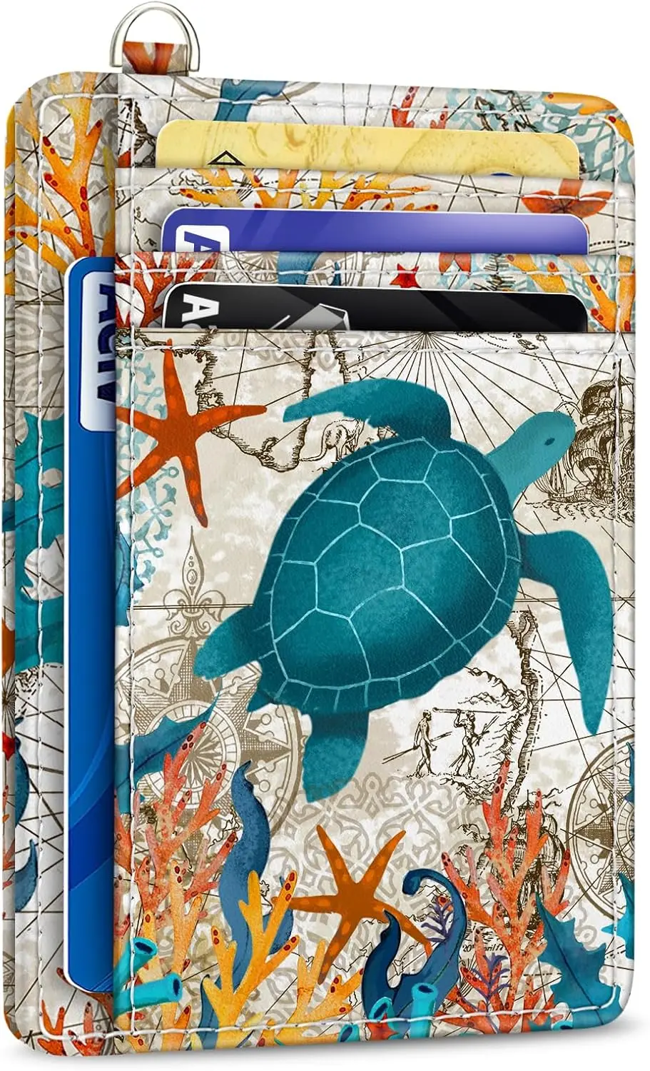 Credit Card Holder Slim Wallet, Sea Turtle RFID Wallet Women Front Pocket Small Card Holder Travel Cute Funny Thin Card Case ID