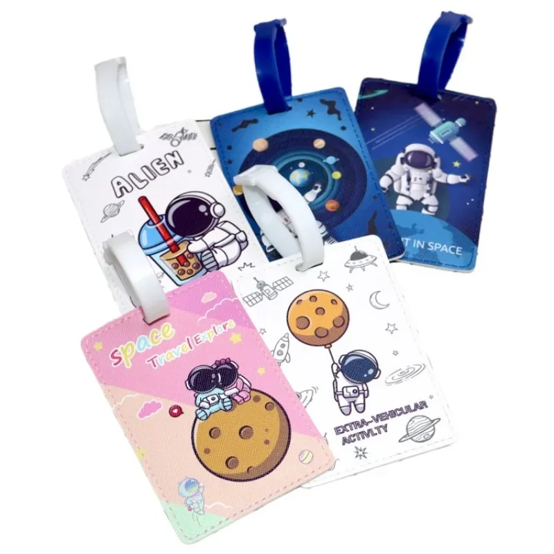 1pc PU Leather Luggage Tag Astronaut Lovers Suitcase Trolley Case Tags Travel ID Name Tag Mark Sign Board Luggage Check-in Tag