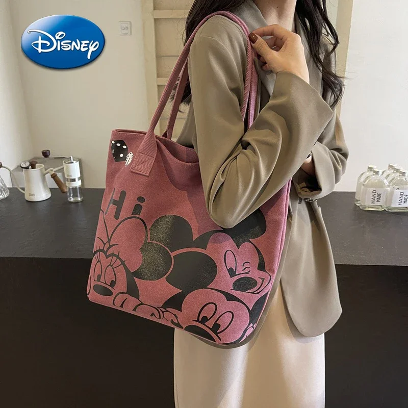 

Large Capacity Fashionable Versatile Cute Cartoon Mickey Canvas Bag Women 2024 Autumn Winter New Single Shoulder Tote Vintage