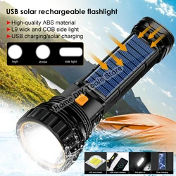 Multi-function Solar Rechargeable Flashlight Super Bright Tactical Torch Outdoor Portable LED Power Bank Camping Light