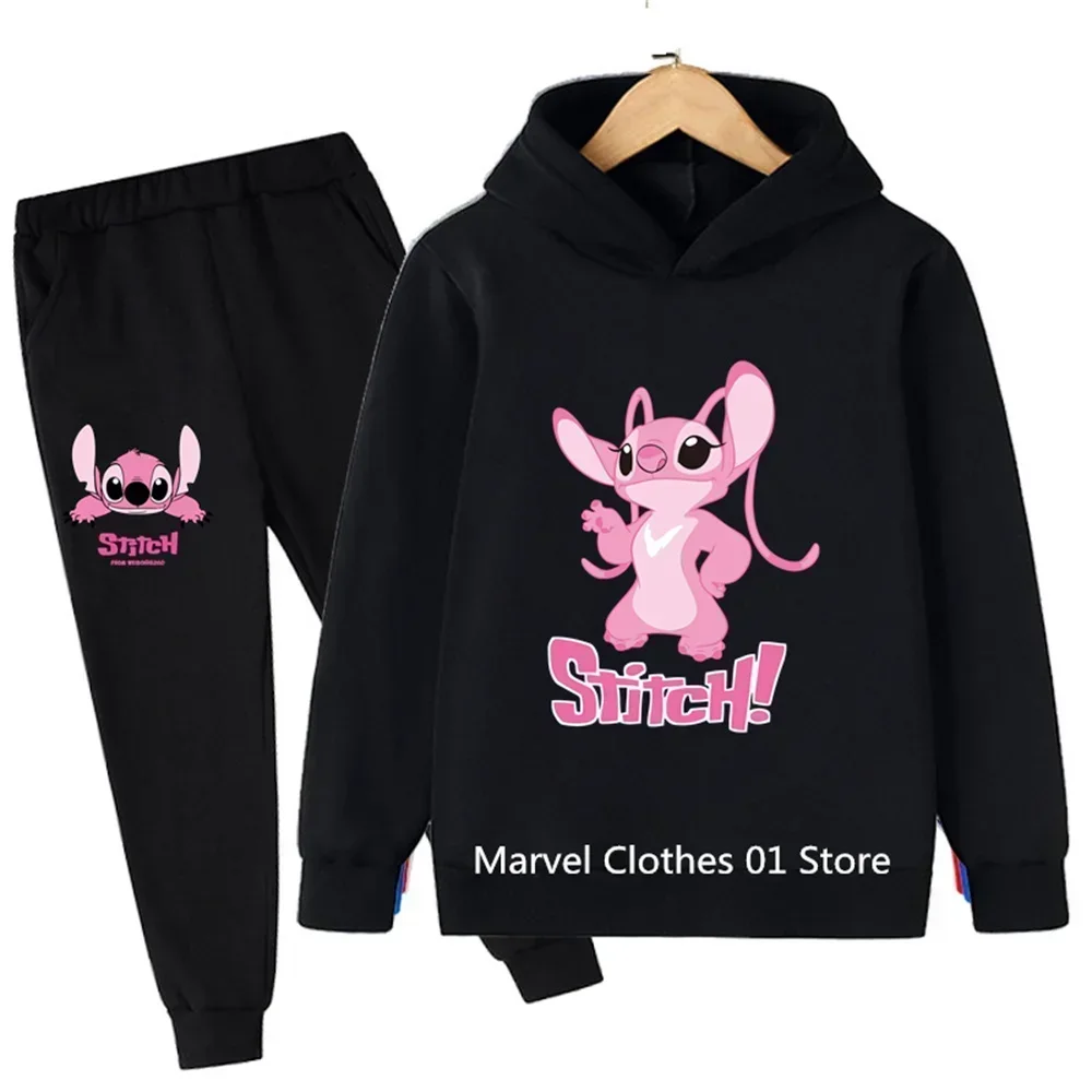 Pink Stitch Hoodie Set Kids 2-13 Years Suit Boys Tracksuits Kids Brand Sport Suits Stich Sweatshirt Tops +Pants 2pcs Set