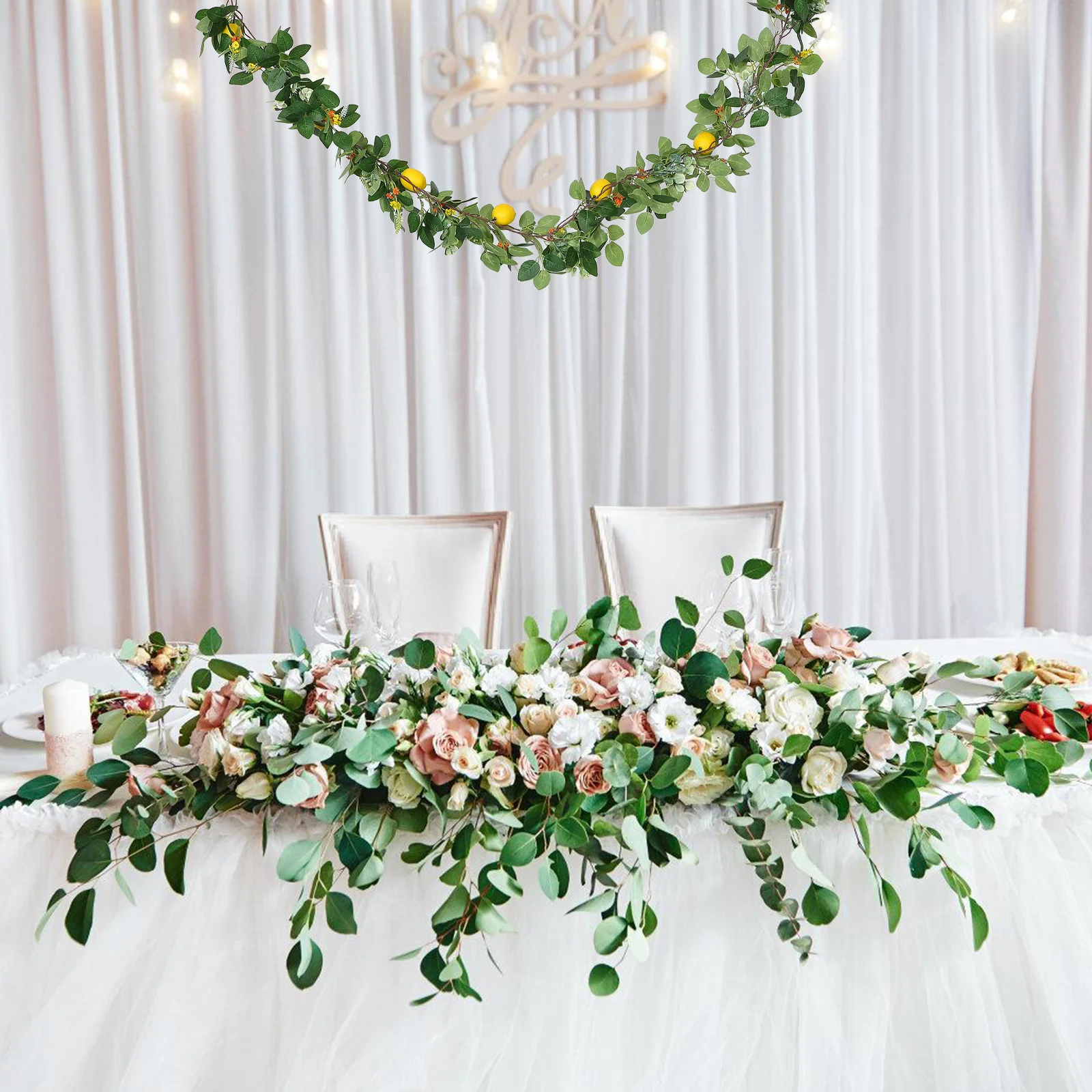 

85M Artificial Lemon Greenery Garland Realistic Faux Fruit Vine For Wedding Party Home Kitchen Decor Simulation Fruit Rattan