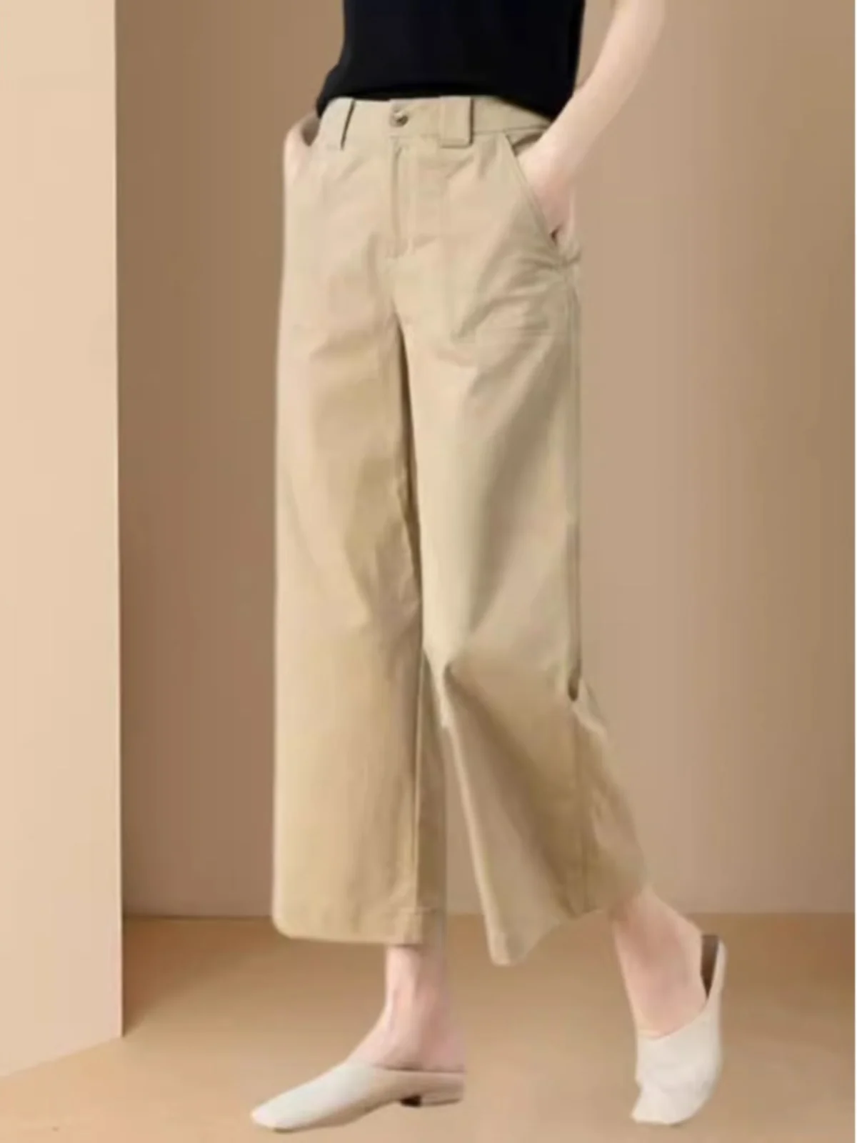 صيف جديد Faion ارتفاع الخصر مستقيم الساق دعوى السراويل النسائية تنوعا التخسيس عادية تسع نقاط بنطال ذو قصة أرجل واسعة #3