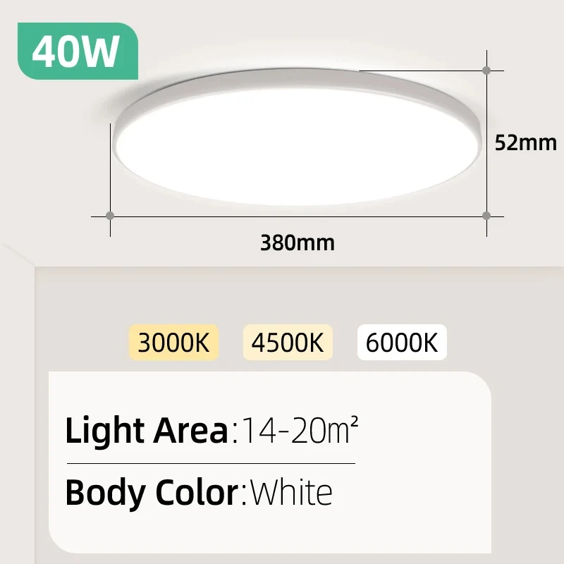 LED-Deckenleuchte, 110–265 V, ultradünnes Panel, LED-Licht für Wohnzimmer, Schlafzimmer, Innenbeleuchtung, 20 W, 30 W, quadratische runde Deckenleuchten 7