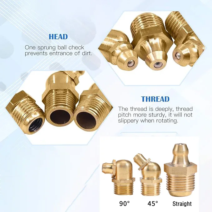 Straight/45°/90° Brass Hydraulic Grease Zerk Nipple M4 M5 M6 M8 M10 M12 M14 M16 M20 Universal Nozzles for Construction Machinery