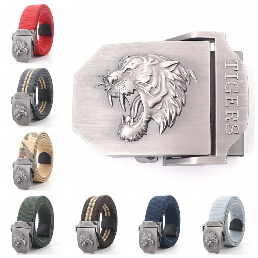 

38mm Belt For Jeans Plus Size Automatic Buckle Tiger Canvas Cowboy Women Belt Waistband Brown White Black Red Male Waist Belt