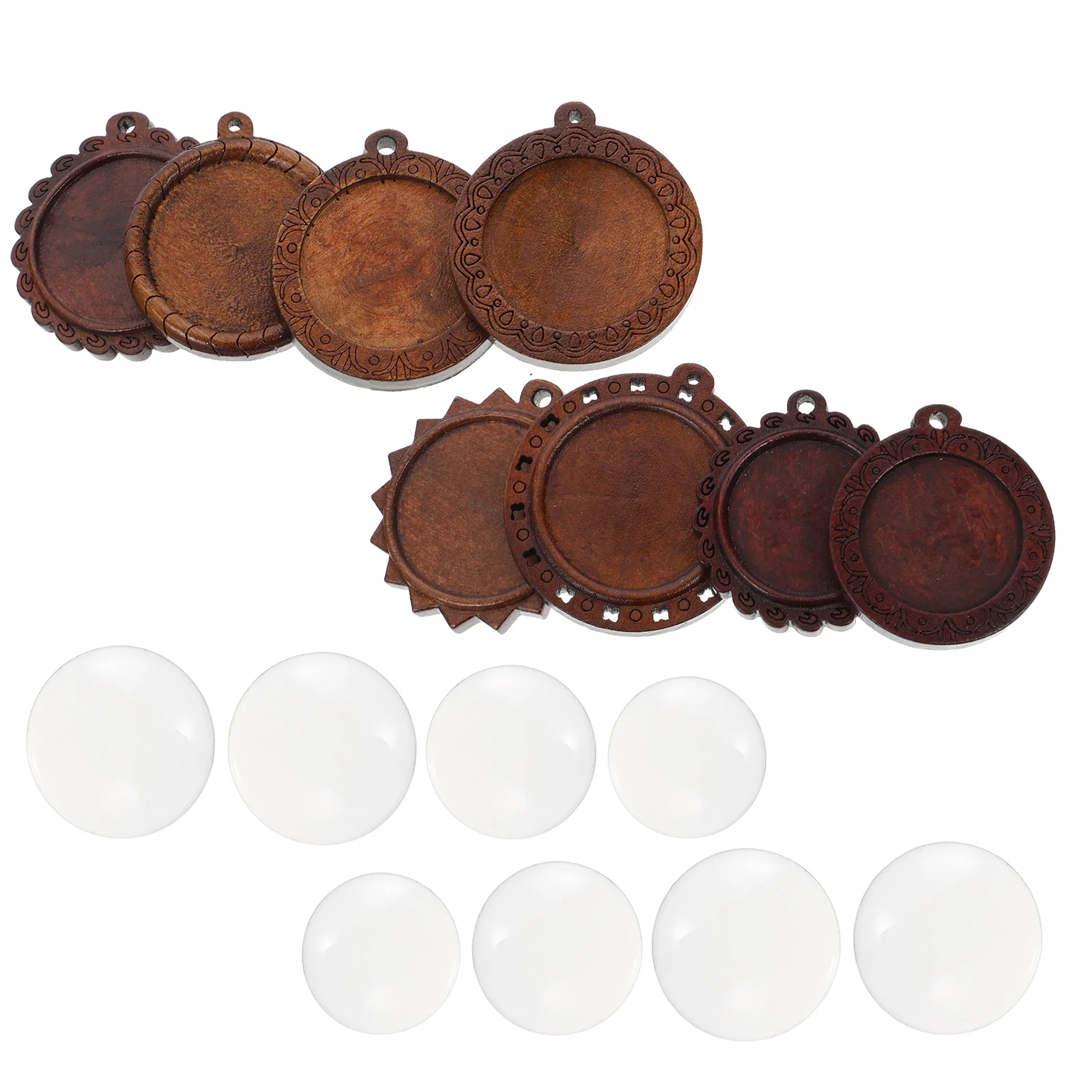 32 Pcs Jewelry Tray Round Pendants Trays Set Accessory for Crafting Keychain Brown