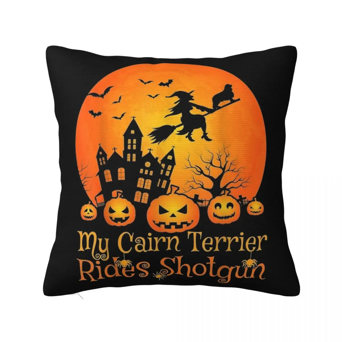 Cairn Terrier Rides Witch Pumpkin Halloween Pillowcase Printing Cushion Cover Decorative Throw Pillow Case Cover Home Square