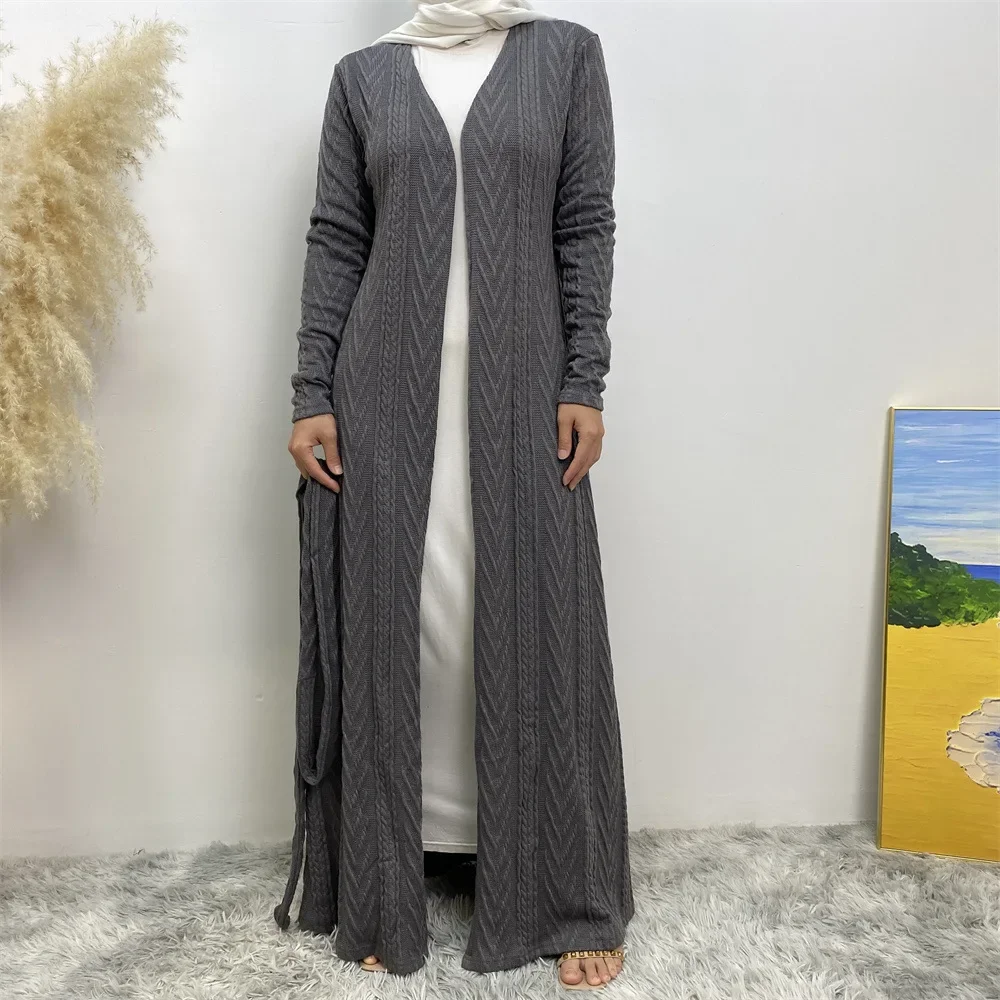 Cardigan pull longue veste femmes musulmanes Abaya Robe automne hiver mode tricoté musulman avec poches