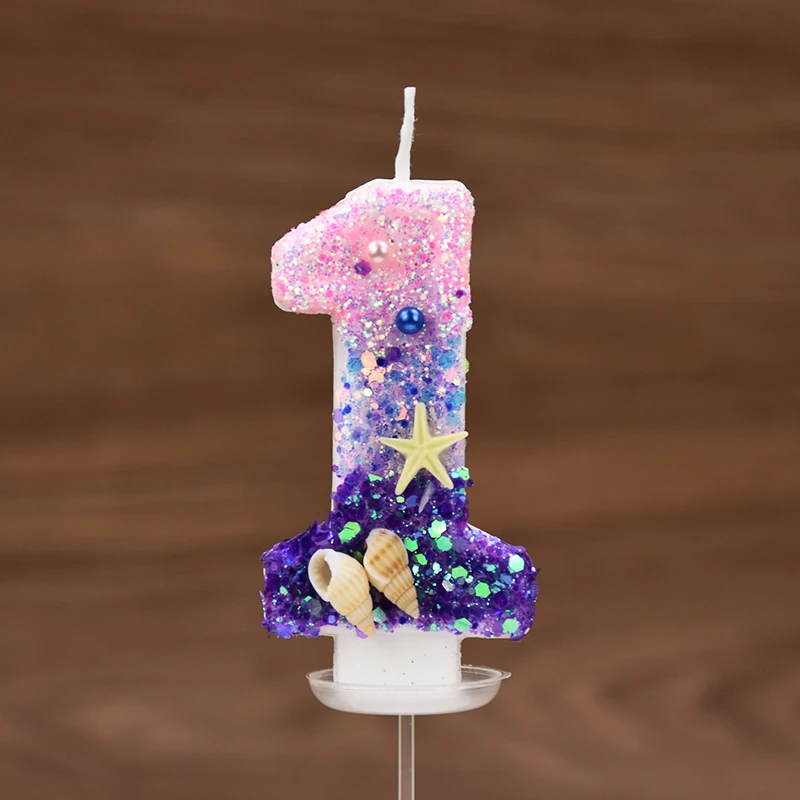 Mermaid Cake Candle Pink Purple 0-9Numbers Cake Topper Girl Little Mermaid Birthday Party Cake Decoration Supplies Under the sea