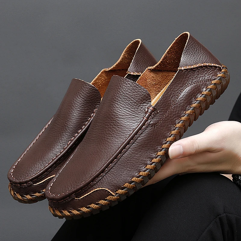 Genuine Leather Men Loafers Cow Leather Casual Shoes For Man Soft Spring Moccasins Plus Size 38-47 Tenis Masculinos