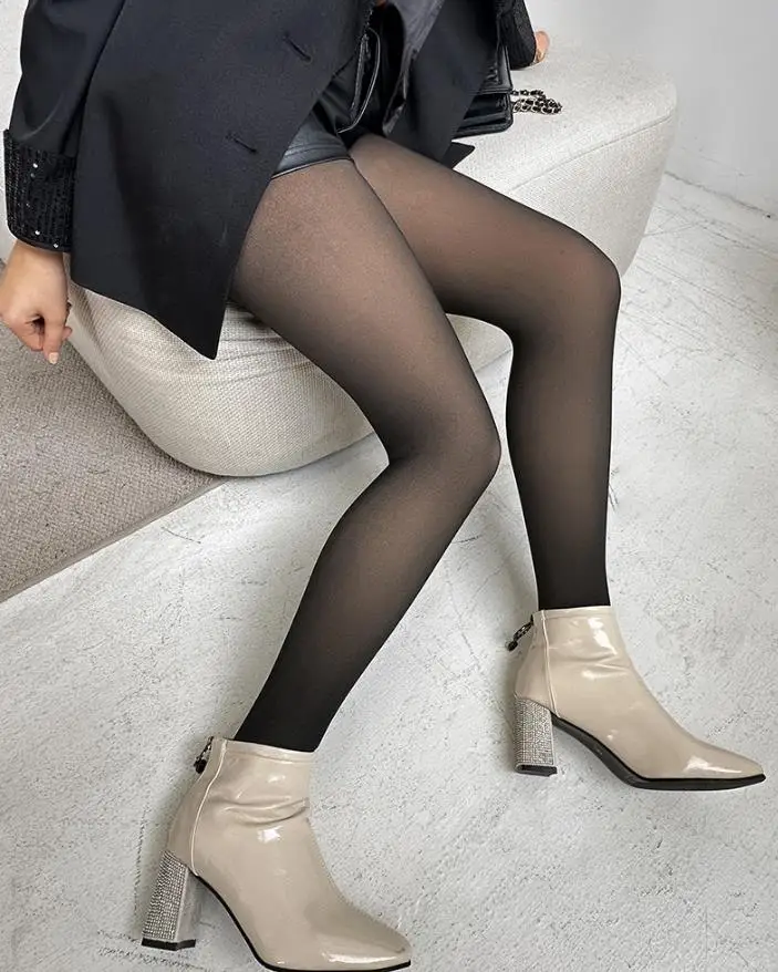 Winter Women's Tight Leggings Black Silk Skin Lifting Butocks Tight Wool Lining Thick High Waisted Elastic Warm Pantyhose Pants