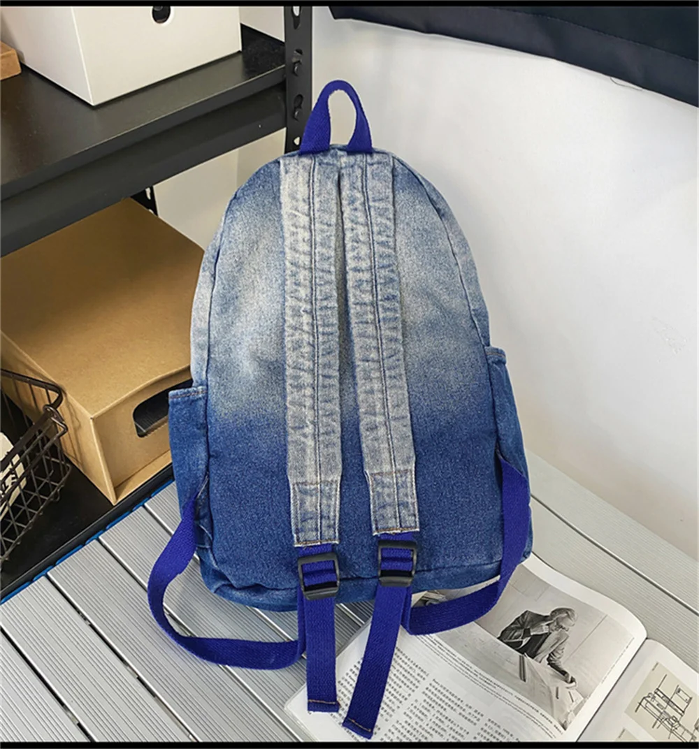 New Large Capacity Denim Backpack Personalized Name Denim Canvas Backpack Girls Boys Gift Bag Custom Embroidered Name Schoolbags