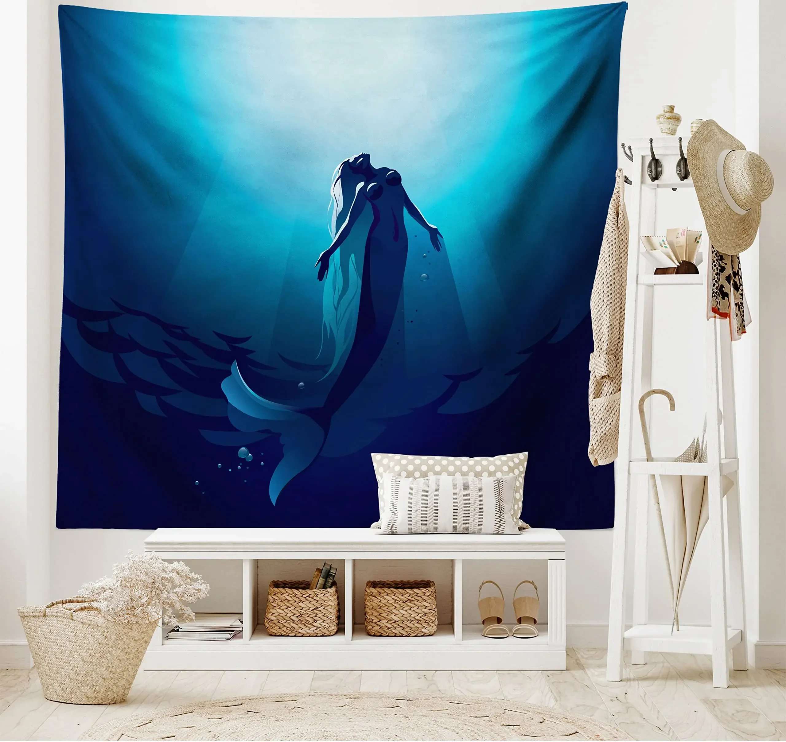 Mermaid Tapestry Sea Underwater Girl Fish Nature Ocean  Animals Marine Life Tapestry Wall Hanging for Bedroom Living Room Dorm