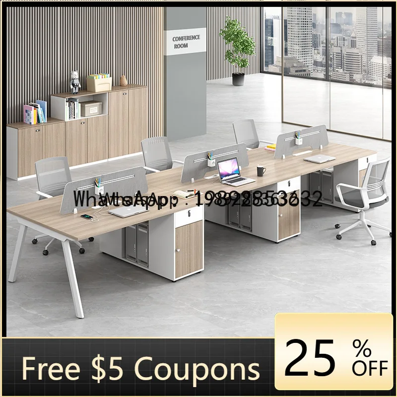 

T2-27 Office Desk and Chair Set for 4-6 People, Simple Modern Computer Desk with Screen, Employee Card Seat