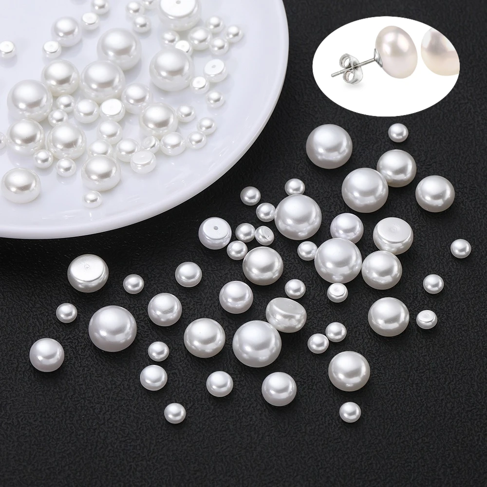 1 paquete de perlas falsas de color marfil de 6-14MM para coser en perlas elípticas con un solo orificio para hacer joyas, suministros de pendientes