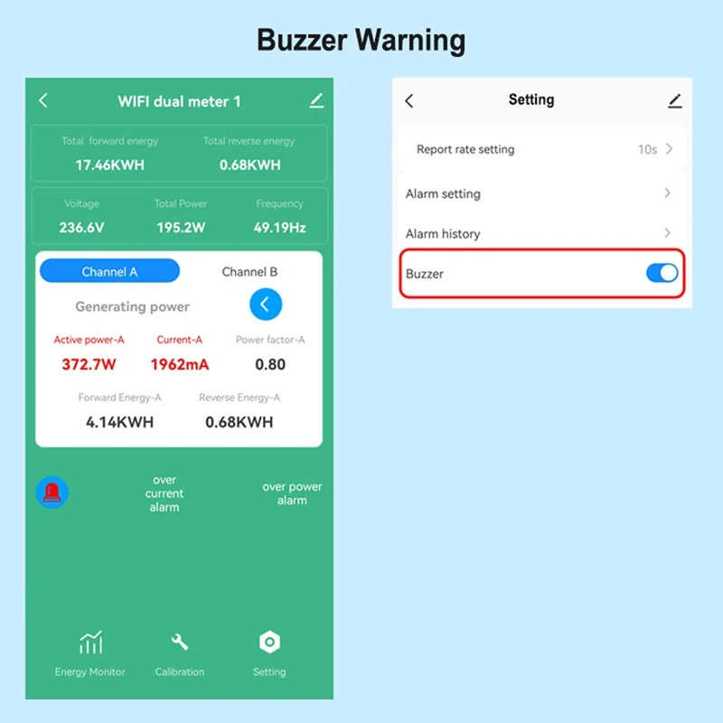 Medidor bidireccional de energía inteligente Tuya, Wifi, monofásico, con zumbador, alarma de sobrecarga, Monitor de aplicación, consumido con energía Solar