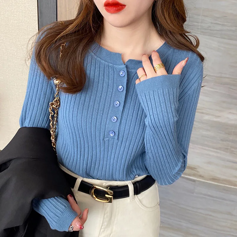 เสื้อสเวตเตอร์คอวีลายทางสีชมพูแบบเรียบง่าย สไตล์อ่อนโยน ให้ความอบอุ่น เหมาะสำหรับฤดูใบไม้ร่วงและฤดูหนาว