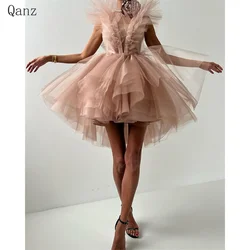 Qanz Dirty Pink Prom Dresses Tulle Short Homecoming Dresses Party Dresses Vestidos De Fiesta Elegantes Para Mujer Customized