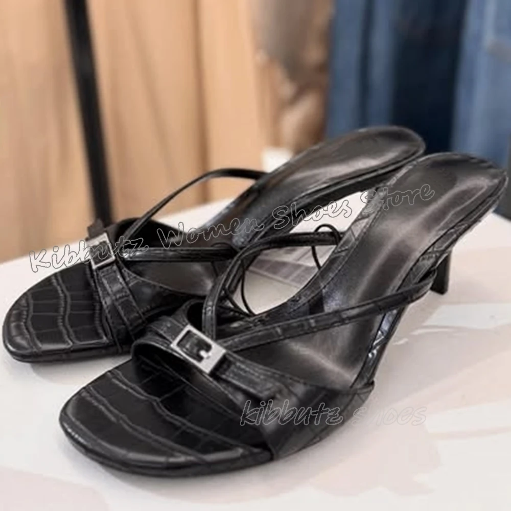 

Сандалии-тапочки с пряжкой на ремне, однотонные слипоны из натуральной кожи с перекрестным ремешком, модные лаконичные элегантные вечерние модельные женские туфли, новинка